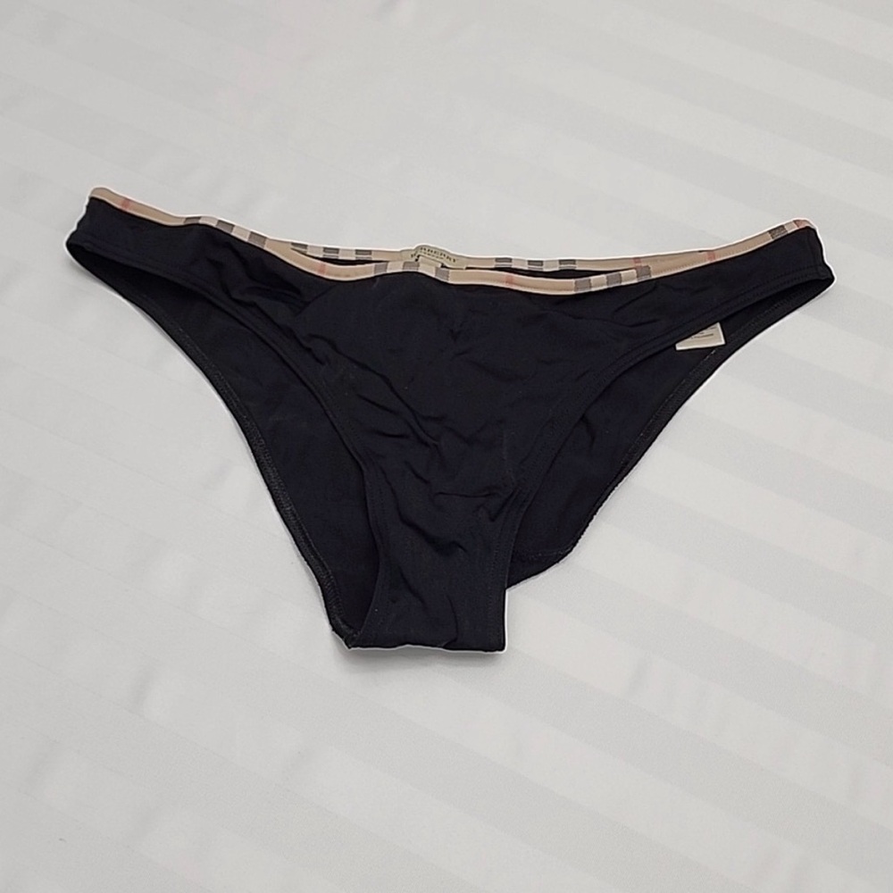Burberry Black Bikini Bottom with Tan Plaid Trim